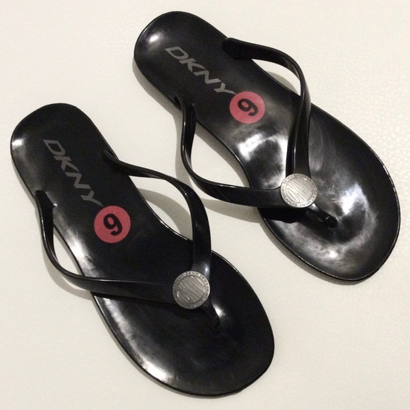 Dkny Shoes Dkny Black Jelly Flip Flops Coin Charm Sandals Poshmark